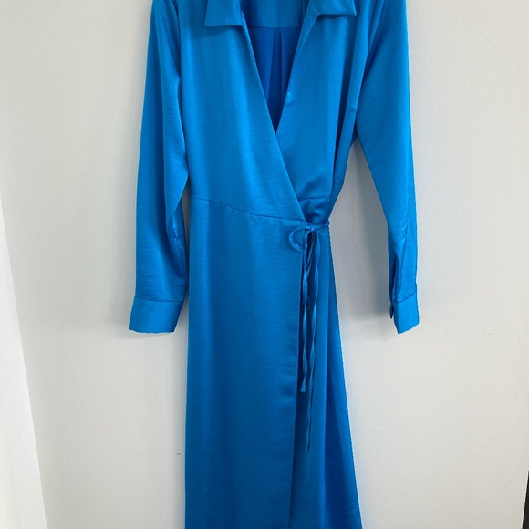 Turquoise Satiny Wrap Dress - Picture 1 of 3